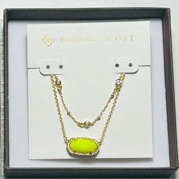 Kendra Scott Elisa Gold Necklace w/ Neon Yellow Pendant + BONUS Necklace NWT - Picture 5 of 7